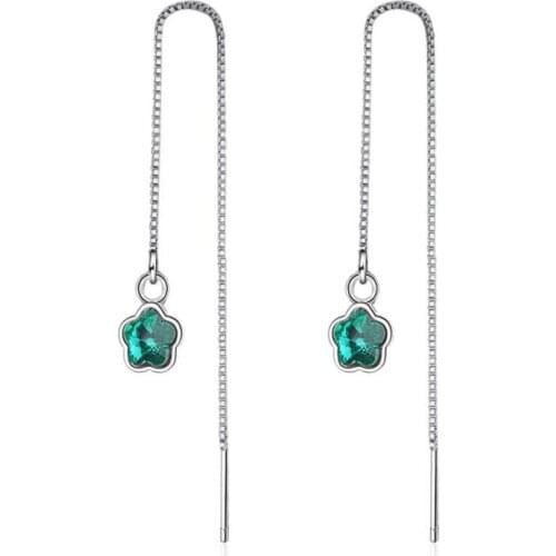 KOFSAC Fashion 925 Sterling Silver Earrings For Women Temperament Sweet Blue Crystal Star Long Tassel Earring Ear Chain Jewelry