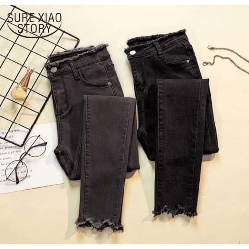 Jeans Women High Waist Jeans Plus Size Denim Black Ankle-length Pencile Pants Women Stretch Feminine Skinny Trousers 7583 50