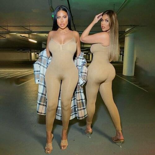 Ladies Sexy Jumpsuit Autumn Sling Jumpsuit Temperament Commuting Tight-fitting Solid Color Office One-Piece Belly Yoga Pants