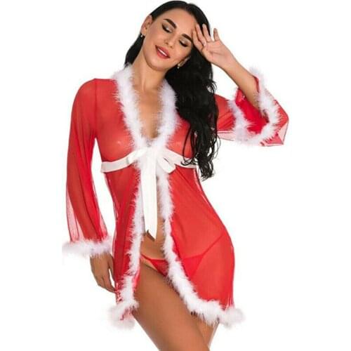 Women Christmas Exotic Apparel Underwear WomAn Sexy Lingerie Red Babydoll Dress Sleepwear Costume