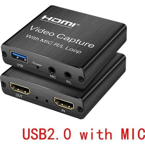 4K HDMI Video Capture Card 1080p Board Game Capture Card USB 2.0 Recorder Box Device for Live Streaming Video Recording Loop Out