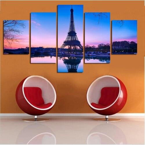 5 Pieces Canvas Art Printed Pictures Paris Eiffel Tower Poster Home Decor Living Room Painting Wall Art Landscape Poster Artwork