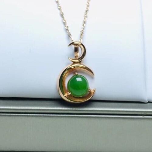 925 Sterling Silver Inlaid Natural Hetian Jade Jasper Is Set On The Moon Pendant Genuine For Women Fine Jewelry Necklace