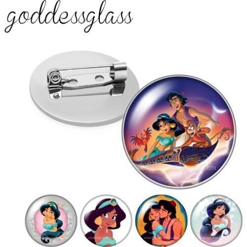 Aladdin and the magic lamp Princess jasmine Round Glass cabochon Silver color Brooch Dome Photo Jewelry Brooches Pin For Gift