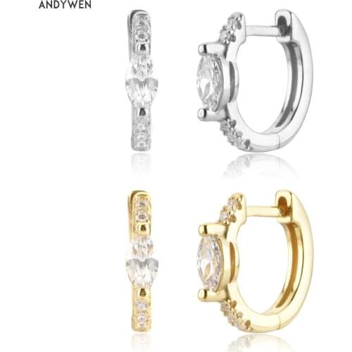 ANDYWEN 925 Sterling Silver Gold Ovals Huggies Zircon CZ 8.5mm Luxury Jewelry Gift Wedding Crystal Jewelry Piercing Pendientes