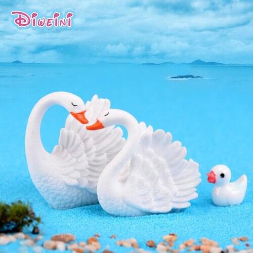 White Swan Resin Duck Figurine Micro Landscape Fairy Garden Action Figure Animal Model Cake Decoration Toy Doll House Gift Kids