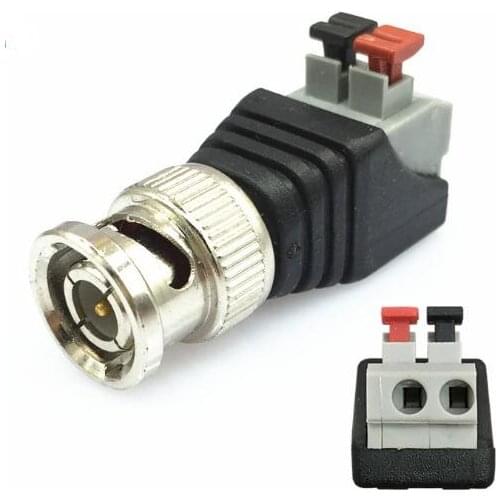 BNC male to 2 Pin Press Joint No Welding Connector Adapter for Video Surveillance