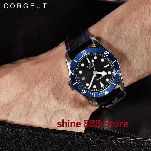 41mm Corgeut watch blue bezel black dial golden rim hands sapphire glass MIYOTA Automatic movement Mens watch