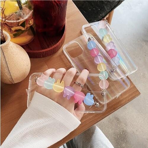 For Samsung Galaxy A 01 11 21 31 41 81 91 51 71 72 12 52 32 42 02s Transparent TPU Bunny Smiley Bracelet Case