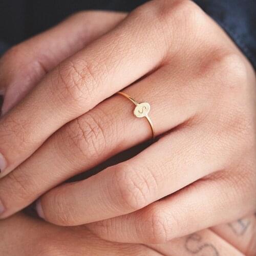 Dainty Letter Alphabet Statemen Ring Stacking Initial Ring Gold Plated Engraved Hand stamped Ring For Women