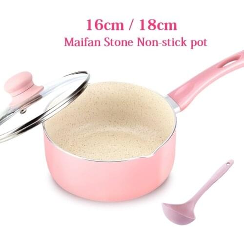 16CM/18CM Pink Mainfan Stone Soup Pot Milk Saucepan Portable Non-stick Cooking Pan Kitchen Cookware For Gas & Induction Cooker