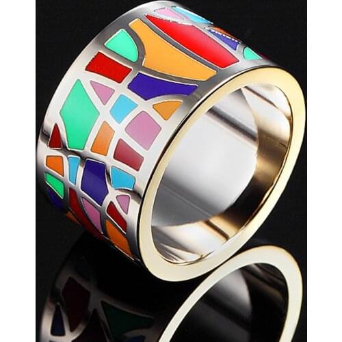 12pcs/lot Wholesale Price Enamel Stainless Steel Women Rings Jewelry Collares Enamel Esmalte Rings Brand Dubai Accessories Anel