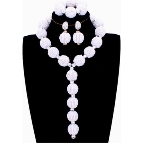 Dudo Jewelry Set White African Beads Balls Design Indian Bridal Jewelry Sets Crystal Free Shipping One Layer Nigera Jewellery