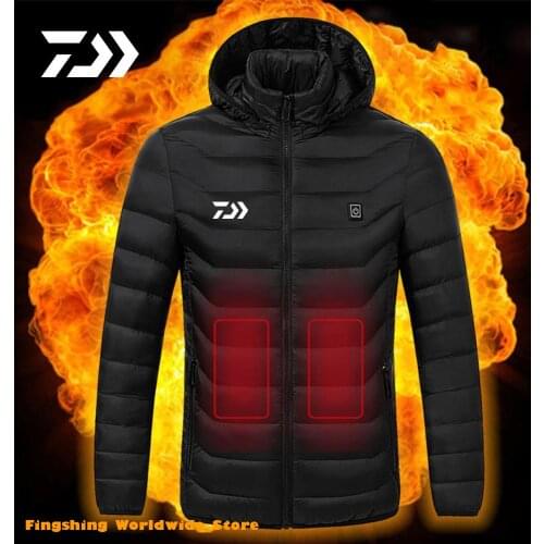 Electric Heated DAIWA Fishing Jackets Men Cotton Outdoor Coat USB Electric Heating Hooded Winter Thermal Warm Fishing Clothing