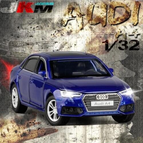 1:32 Scale Diecast Metal Alloy Car For TheAudi A4 Collectible Collection Model Free Walk Toys With Shock Absorber