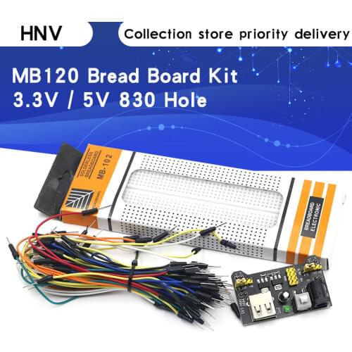 3.3V/5V MB102 Breadboard power module+MB-102 830 points Solderless Prototype Bread board kit +65 Flexible jumper wires