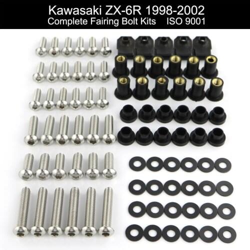Motorcycle Complete Full Fairing Bolts Kits Fit For Kawasaki ZX-6R 1998-2002 ZZR600 2003-2008 Clips Screws Nuts Stainless Steel