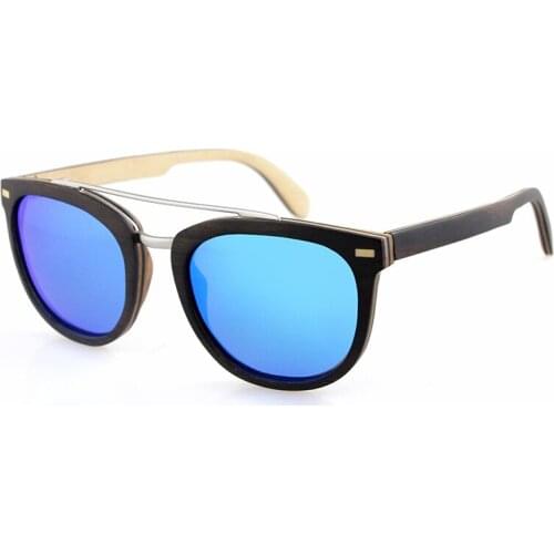 Dropshipping Design Square Frame Metal Wooden Sun Glasses Polarized Mens Ebony Wood Laminated Sunglasses
