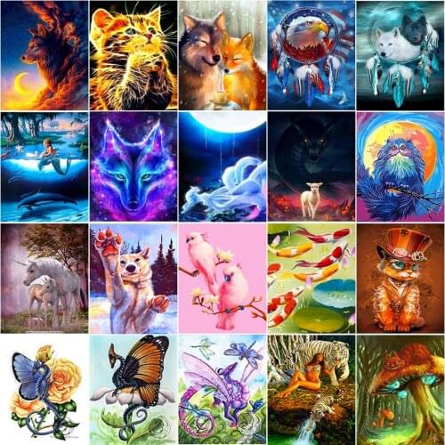 Cuadros embroidery full square Cross stitch dirll drawing Fox cat bird wolf unicorn animal eagle 5d diamond painting kit complet
