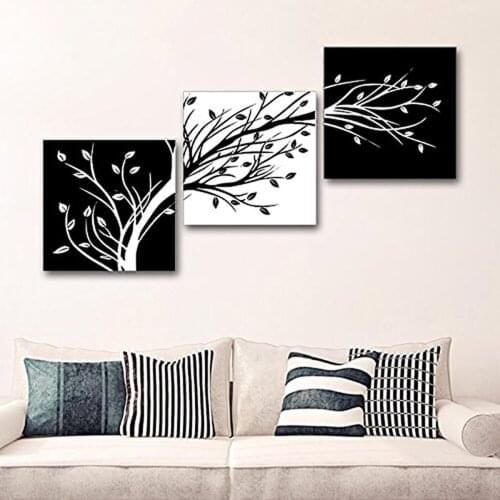 Wall Art Canvas Poster HD Prints Pictures 3 Pieces Black White Tree Flower Paintings For Living Room Modern Home Decoration