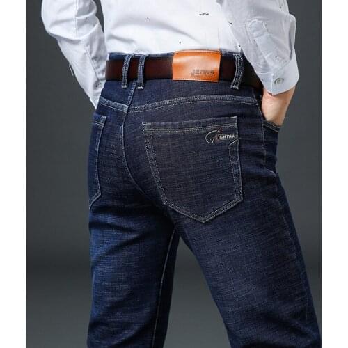 QNPQYX brand New mens jeans 2020 autumn and spring thick business work casual stretch slim jeans classic pants blue black jeans