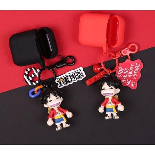 One Piece Luffy Keychain Apple airpods Case Cover Keychain Ring 3D Doll Key Holder Bluetooth Headset Case For Anime Fans