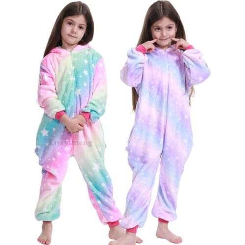 Boys Girls Unicorn Pajamas Kigurumi For Children Panda Onesie Pyjamas Kids Animal Winter Flannel Sleepwear Baby Costume Sleepers
