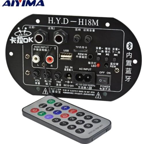 AIYIMA Mono Subwoofer Amplifier Board Dual Microphone K Song Bluetooth Amplifier 30-150W For 6-10Inch Speaker 220V 12V 24V
