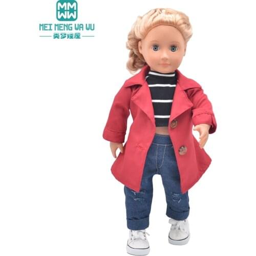 Fits 45cm American doll clothes Three-piece fashion windbreaker, T-shirt, jeans Girls gift