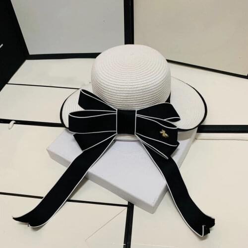 Fashion Hepburn style women summer beach vacation sunblock sunshade hat casual joker sun basin hat straw hat fisherman hat