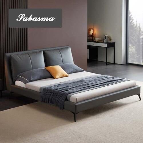 Nordic genuine leather bed modern simple double bed 1.5-1.8m wedding bed minimalist light luxury down feather bed