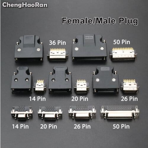 ChengHaoRan SCSI Connector MDR 14 20 26 36 50 Pin Male Female Plug for Panasonic Yaskawa Mitsubishi Delta Servo Motor Drive
