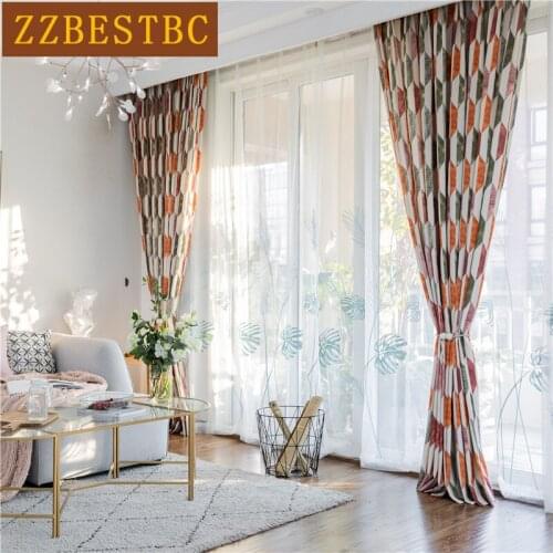 Modern simple polyester-cotton high-quality printed curtains for living room bedroom villa apartment customizable short curtains