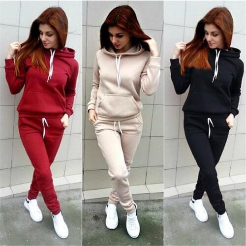 New Autumn Winter Women Sportswear Tracksuits Solid Color Running Sets Long Sleeve Hoodies with Pocket+Joggers Pants S-5XL