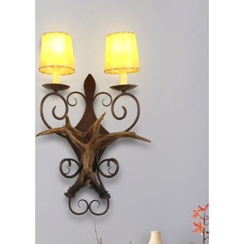 American Country Craftsmanship Sconce Coffee Shop Bar Retro Double-headed Antler Wall Lamp Foyer Dining Room Decoration Light