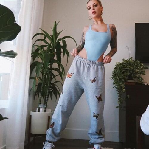 Streetwear Butterfly Print Sweatpants Women Baggy High Waist Pants Fashion Joggers Sweat Pants Women Workout