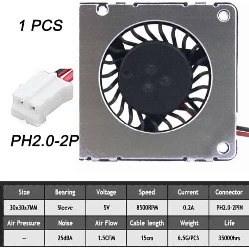 1pcs Gdstime DC 5V 30X30X7MMM Fan 1.18 inch 3cm Brushless Cooling Fans Sleeve 2Pin for 3D Printer Cooler Fan New