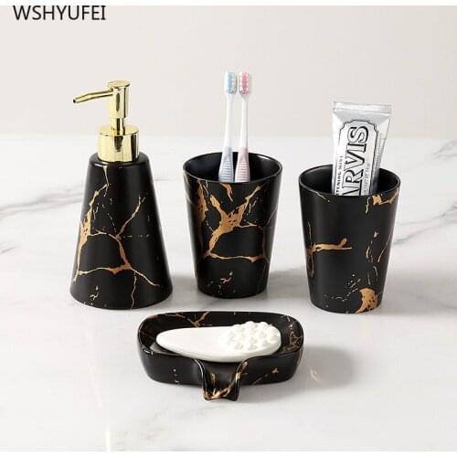 WSHYUFEI Ceramic imitation marble Bathroom Accessory Set Washing Tools Lotion bottle Mouthwash Cup Soap dish Bathroom kit