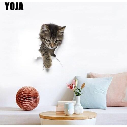 YOJA 34.1×50CM The Cat Breaking The Wall 3D Animal Wall Stickers Funny Home Room Decoration 8WS0101