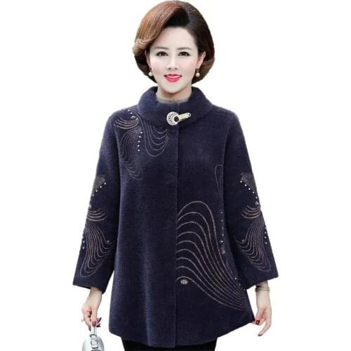 Middle-aged Mother Womens Jacket 2021New Fashion mitation mink velvet Cardigan Jackets Women Elegant Loose Plus Size Knit Tops