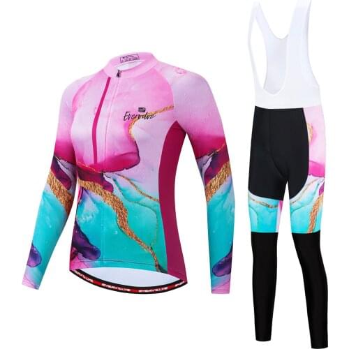 2021 Spring Womens City Outdoor Mountain Bike Sports Shirt Soft and Comfortable Long Sleeve Strap Cycling Jersey Set