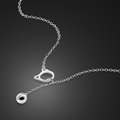 Simple Solid 925 sterling silver kitten bell necklace girl cute bell animal cat pendant Choker 100% silver jewelry Woman gift