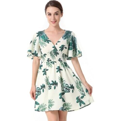 YSMILE Y Original Design Women Print Dress Sexy V-Neck Slim Casual Holiday Wear Female Short Dress Fashion Women Clothes