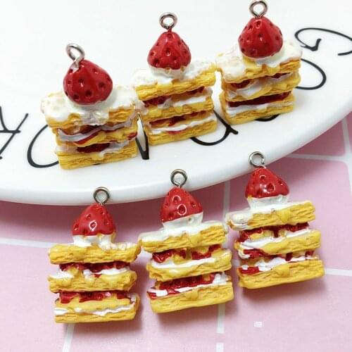 10pcs 3D Strawberry Cake Food Resin Charms DIY Craft for Earring Key Chains Jewelry Making