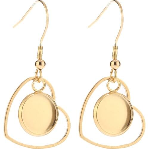 10pcs Fashion Gold/Steel Heart Stainless Steel Earrings Bases Settings Earring Blank DIY Earring Kits Bezel Earring Tray