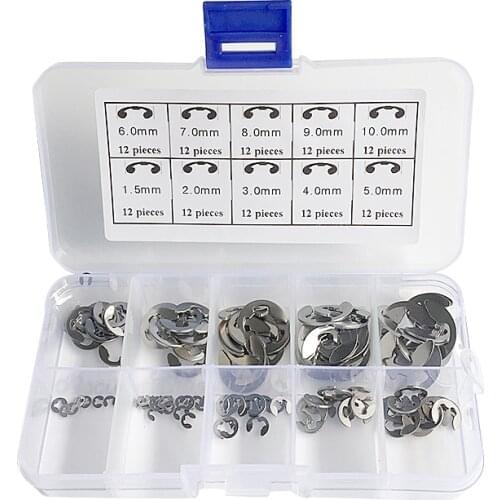 120PCS/Lot 304 Stainless Steel E Clip washer Assortment Kit Circlip retaining ring for shaft fastener M1.5~M10