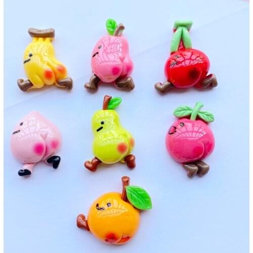 14Pcs New Cute Cartoon Fruit Series Flat Back Resin Art Supply Decoration Charm Craft Hair Bow Accessories J59