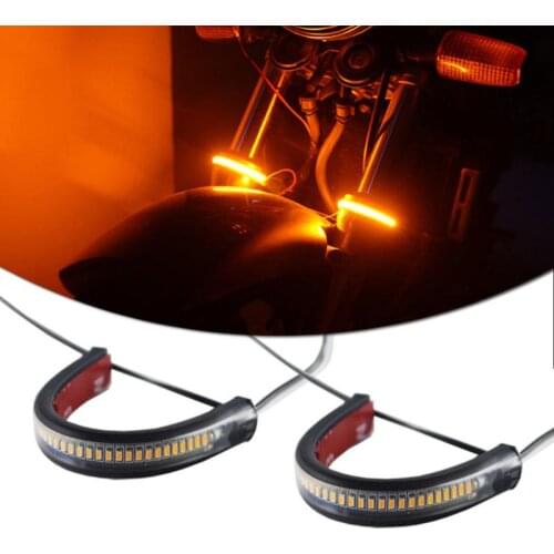 2X Motorcycle Super Bright Amber LED Front Fork Turn Light Bar, Motorcycle Dual Color Switchback LED Turn Signal DRL Light Gross