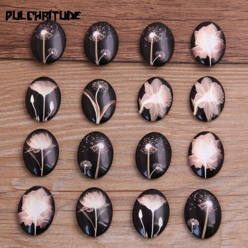 6pcs mix Night sky Fireworks Pattern Oval Glass Cabochon 18*25mm Dome Flat Back DIY Jewelry Finding