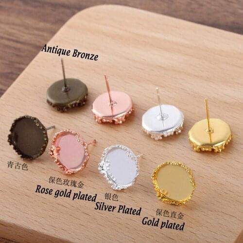 500pcs crown bezel blank earring post 12mm stud earring base cabochon settings jewelry blanks findings